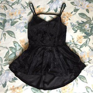 Dressy Black Velvet Floral Padded Tank Top